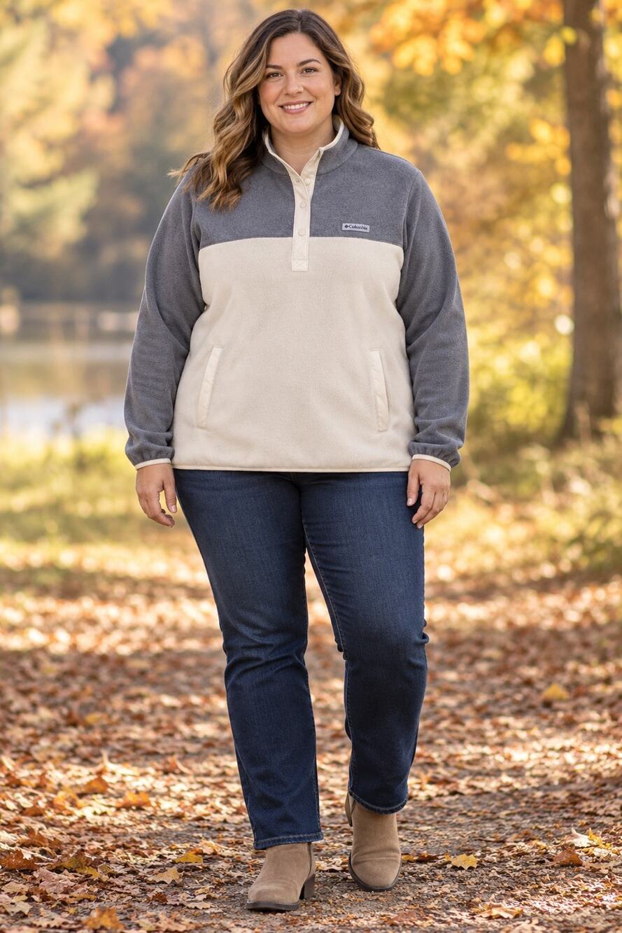 Columbia Womens Benton Springs Half Snap Fleece Pullover Cream/Heather Grey, XXL